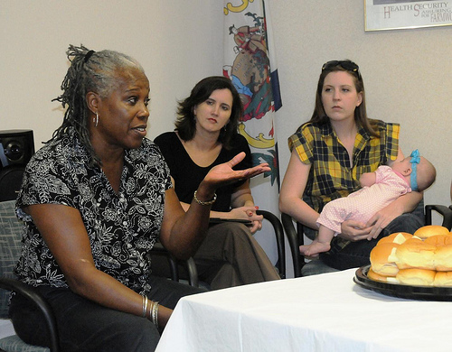 Audrey Rowe, USDA Deputy Administrator of Special Nutrition Programs, chats with the Shenandoah Valley Community Breastfeeding support group August 6 in Martinsburg, West Virginia. 