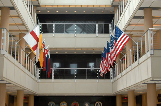 Photo: rows of flags in foyer