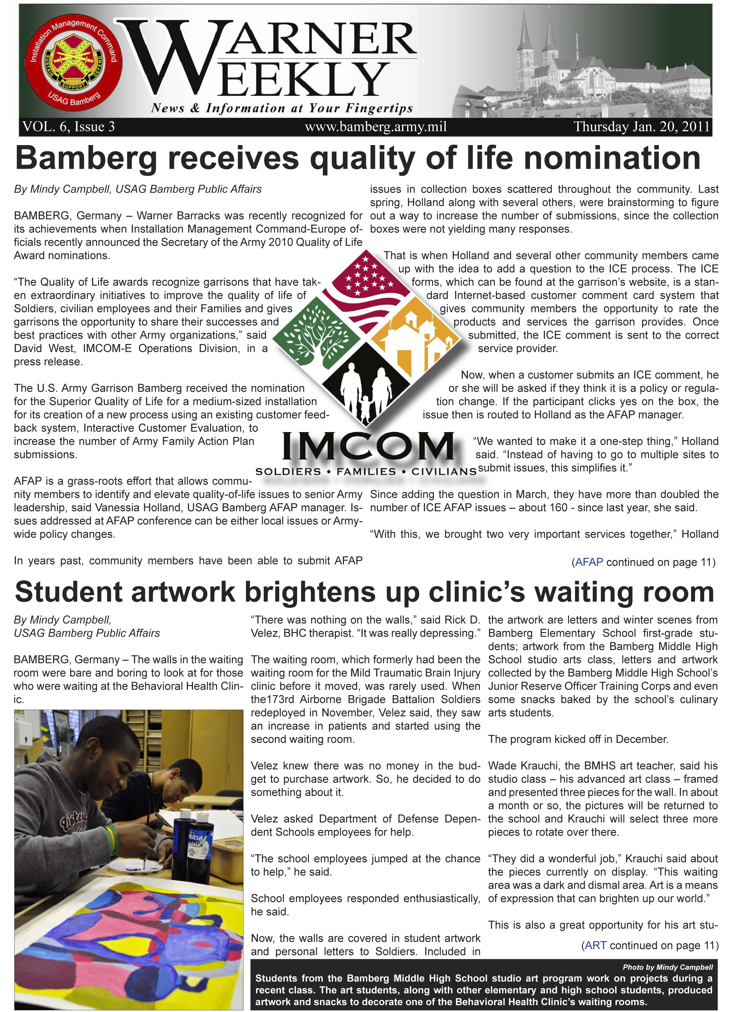 The Warner Weekly is an unofficial publication of the U.S. Army Garrison Bamberg, IMCOM-Europe and the U.S. Army.