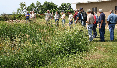 Kevin Green (center, pointing) points out one of the many conservation practices on his Vermilion County Illinois farm, which is currently enrolled in NRCS’ Conservation Stewardship Program.