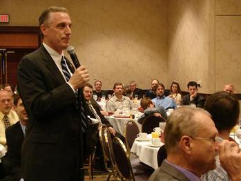 Congressman Murphy answers questions and discusses postal issues at a breakfast with the Letter Carriers Association.