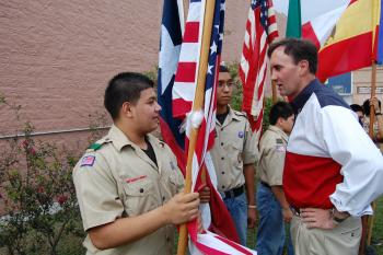 Congressman Olson speaks with local Boy Scouts at Hispanic Heritage Day in Rosenberg