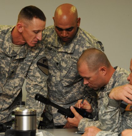 FORT HOOD, Texas " Soldiers with C Company, 2nd Brigade Special Troops Battalion, 2nd "Black Jack" Brigade Combat Team, 1st Cavalry Division, learn to properly disassemble a M26 Modular Accessory Shotgun System during a new equipment training class here, Oct. 2.