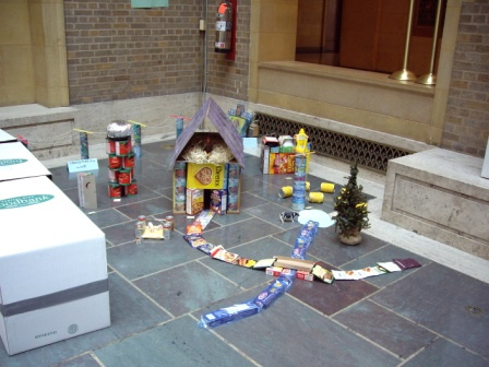 The winning USDA canned food sculpture.  