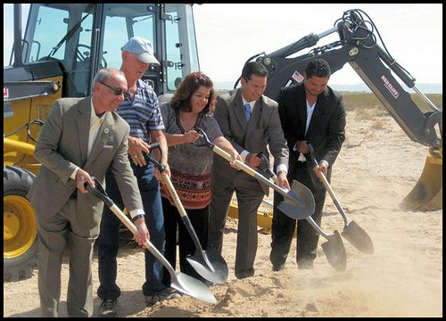 Participating in the Lower Valley Water District Groundbreaking Ceremony were (left to right) USDA Rural Development Texas State Director Paco Valentin, Lower Valley Water District Director Warren Jorgensen, Lower Valley Water District Director Gina Cordero, Lower Valley Water District General Manager David Carrasco, Commissioner Precinct 3 Willie Gandara, Jr.