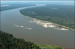 Photo of barge traffic on the Mississippi River