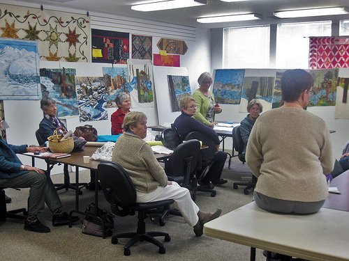 Quilters meet to discuss the project. Photo by Maret Pajutee, USFS.