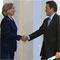 Secretary of State Hillary Rodham Clinton meets Japanese Foreign Minister Katsuya Okada in Honolulu on January 12.  (State Dept.)