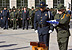 Members of the Customs and Border Protection Honor Guard with a ceremonial flag in Washington D.C. at a CBP memorial service honoring fallen agents and officers.