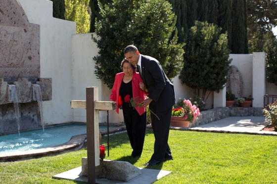 President Barack Obama and Helen Chavez in Keene, Calif., Oct. 8, 2012