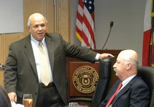 Deputy Under Secretary for Rural Development Victor Vasquez (left) announces funding support to bring broadband technology to a portion of rural Texas.  