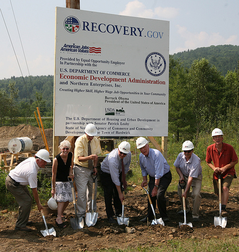 USDA Rural Development NH/VT State Director Molly Lambert (2nd from Left) and Sen. Patrick Leahy (5th from left) join other state and local officials for a groundbreaking at the new Food Venture Center in Hardwick, VT.  USDA Rural Development provided a $500,000 Rural Business Enterprise grant for the Center's equipment.