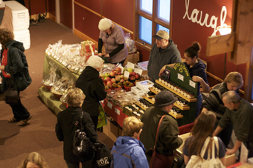 A winter market in Rochester, NY.  There are more than 1,200 operating winter farmers markets across the nation. You can find a market near you by using the USDA National Farmers Market Directory.