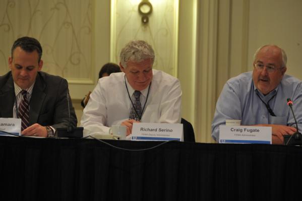 Alexandria, Va., July 12, 2012 -- FEMA Administrator Craig Fugate answers questions during the National Advisory Council Meeting. The National Advisory Council incorporates state, tribal, and local governments and private sector input in the development and revision of the national preparedness goal, the national preparedness system, the National Incident Management System, the National Response Plan and other related plans and strategies. 