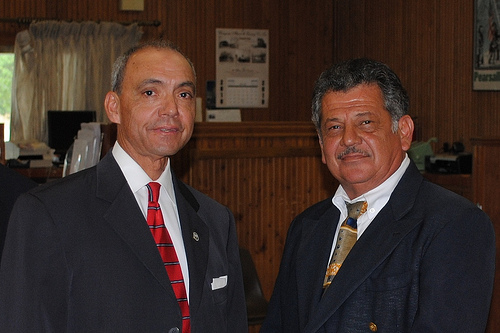 USDA Rural Development Texas State Director Paco Valentin (left) meets with Pearsall Mayor Pro-Tem Roy Trevino during A funding presentation to the City of Pearsall for sewer system upgrades and new service. 