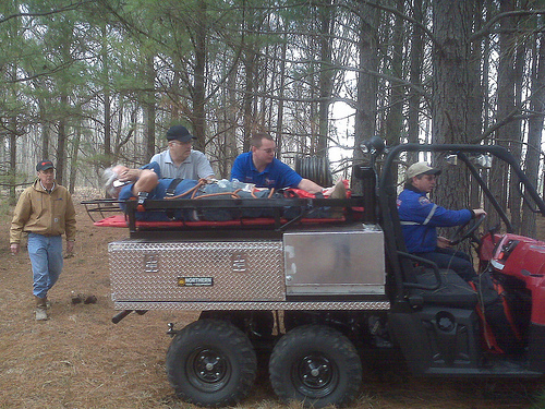 Antlers EMS personnel use an ATV funded through the Recovery Act to rescue a logger. 