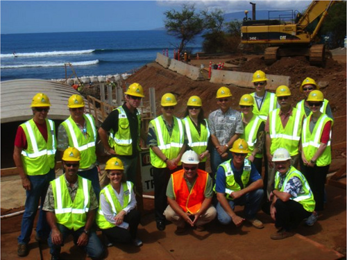 Agriculture Deputy Secretary Kathleen Merrigan is pictured here with Kiewit Project manager Jeff Fahey and other community leaders on a visit to the Lahaina Watershed project site. 