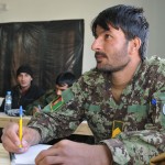 Afghan Air Force member, Sgt. Khudainazer, attends a building and structures class during a multi-subject civil engineer course at Kandahar Air Wing, Afghanistan, Jan. 28, 2012. Afghan civilians and service members are receiving specialized training in skills such as welding, electrical wiring, and carpentry in order to maintain buildings that were recently transitioned to the wing. Seven civilians and 11 service members are taking the eight-month course. They will be the first engineers of Kandahar Air Wing's civil engineer squadron.