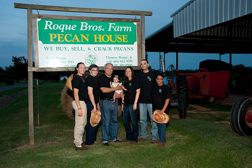 Thomas Roque, Jr., works an 800-acre farm that has been in his family for 95 years. Thomas Roque’s family (l to r) Tiffany Roque, sister; Kathie Roque, mother; Thomas Roque, Sr., father; Sydney Roque, daughter; Anna Darensbourg Roque, wife; Thomas Roque, Jr.; Theresa Roque, aunt.    