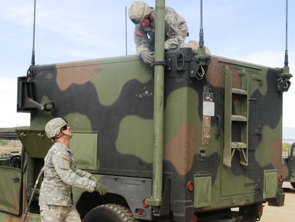 Task Force Lightning Soldiers of the Florida National Guard conduct crew drills with the Sentinel radar system at Oro Grande Base Camp, N.M. Sentinel radar detects, tracks, identifies and reports airborne threats, including helicopters, high speed attack aircraft, cruise missiles and unmanned aerial vehicles. The Soldiers performed a variety of crew drills as part of the certification process by Division West, 5th Armored Brigade trainers in preparation for deployment to the National Capital Region.