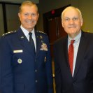 Photo: Air Force General William M. Fraser III, commander USTRANSCOM, and Enterprise Holdings Chairmen and CEO Andy Taylor pose for a picture after General Fraser's remarks to over 200 top executives at Enterprise's corporate headquarters in Clayton, MO. (Photo courtesy of Enterprise Holdings PA)