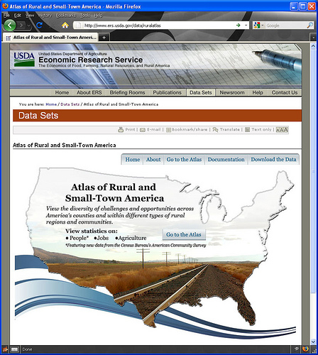 Home page of online mapping tool, the Atlas of Rural and Small-Town America