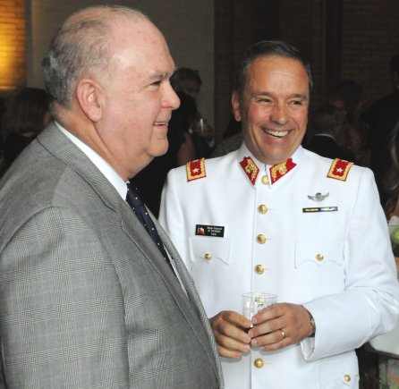 Under Secretary of the Army Joseph W. Westphal talks with Maj. Gen. Humberto Oviedo, Chilean Army, at a reception priot to a Twilight Tattoo performed by members of The 3rd U.S. Infantry Regiment (The Old Guard) and The U.S. Army Band "Pershing's Own".