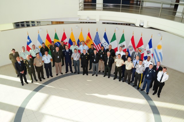 SANTIAGO, Chile (April 30, 2012) – Officials from 16 Western Hemisphere countries gather for a photo during the Peacekeeping Operations-Americas (PKO-A) Senior Leaders Seminar. 