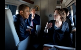 President Obama Talks with Advisor Karen Dunn Aboard Marine One