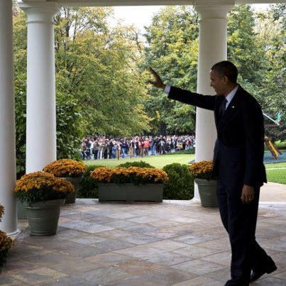 Photo: Photo of the day: President Barack Obama waves from the Colonnade to visitors as they tour the White House grounds and gardens, Oct. 19, 2012. Members of the public were invited to tour the grounds as part of the 2012 White House Fall Garden Tours. (Official White House Photo by Pete Souza)

Check out more pics from the 2012 Fall Garden Tours: http://wh.gov/kbwi