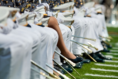 Female Cadet sits in Front row at Commencement