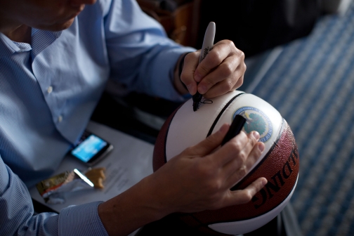 Secretary Duncan Signs a Basketball 