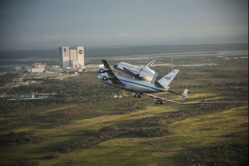 Space Shuttle Endeavour Ferried Over Kennedy Space Center