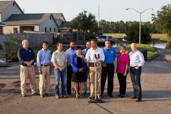 President Obama delivers a statement on the ongoing response to Hurricane Isaac (September 3, 2012)