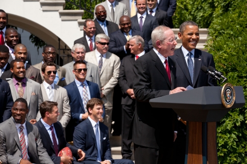 President Barack Obama welcomes the four-time Super Bowl Champion New York Giants to the White House (June 8, 2012)