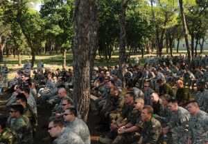 Soldiers who participated in Jackal Stone 2009 attend the closing ceremony. (Photo by Army Master Sgt. Donald Sparks)