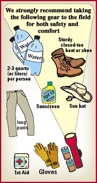 Diagram: Field gear for the lava flow area.