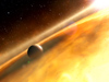 This is an artist's impression of the exoplanet, Fomalhaut b, orbiting its sun, Fomalhaut.