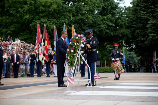 President Barack Obama participates in a wreath-laying ceremony at the Tomb of the Unknown Soldier
