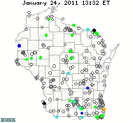 Current streamflow conditions in Wisconsin- click to see a live map.