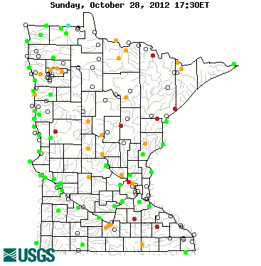 Current streamflow conditions in Minnesota; click to go to a live map.