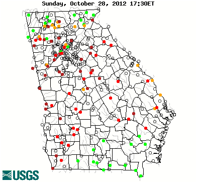 Current streamflow conditions in Georgia; click to go to a live map.