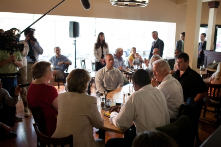 Vice President Joe Biden talks with local workers at Pete's