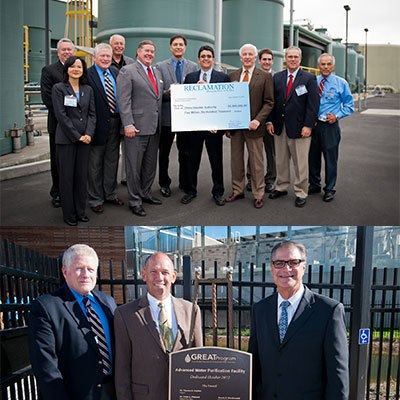 Photo: On October 11, 2012, Bureau of Reclamation Commissioner Michael Connor, Lower Colorado Regional Director Terry Fulp, and Southern California Area Office (SCAO) Manager Bill Steele celebrated accomplishments with partners at dedication ceremonies for two innovative water reuse facilities in southern California. http://on.doi.gov/SdVXxs