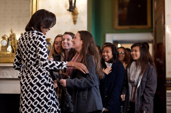 First Lady Michelle Obama Greets a Group of White House Visitors 