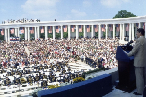 Ronald Reagan speaking during a Memorial Day Service