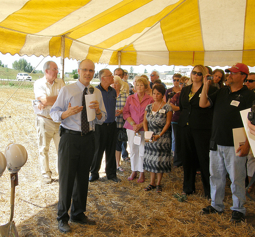 Deputy Under Secretary Doug O’Brien (second from left) speaks at the groundbreaking ceremony for the new Manning Regional Healthcare Center, financed through USDA Rural Development.