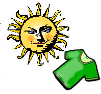 Drawing of the sun shining down on a faded green shirt.