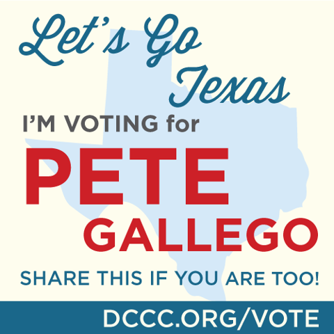 Photo: Ready, Set, Vote!

Share this photo if you're voting for Pete Gallego.

If you need to find your polling place, please visit http://www.dccc.org/vote

Or text Text WHERE DO I VOTE to 69866