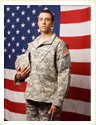 A Soldier standing in front of the American Flag